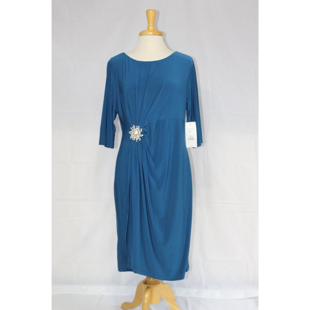 Celavie Party Dress for Women #6262-Stretch Jersey-Size M, 2X-Teal -New W/Tags